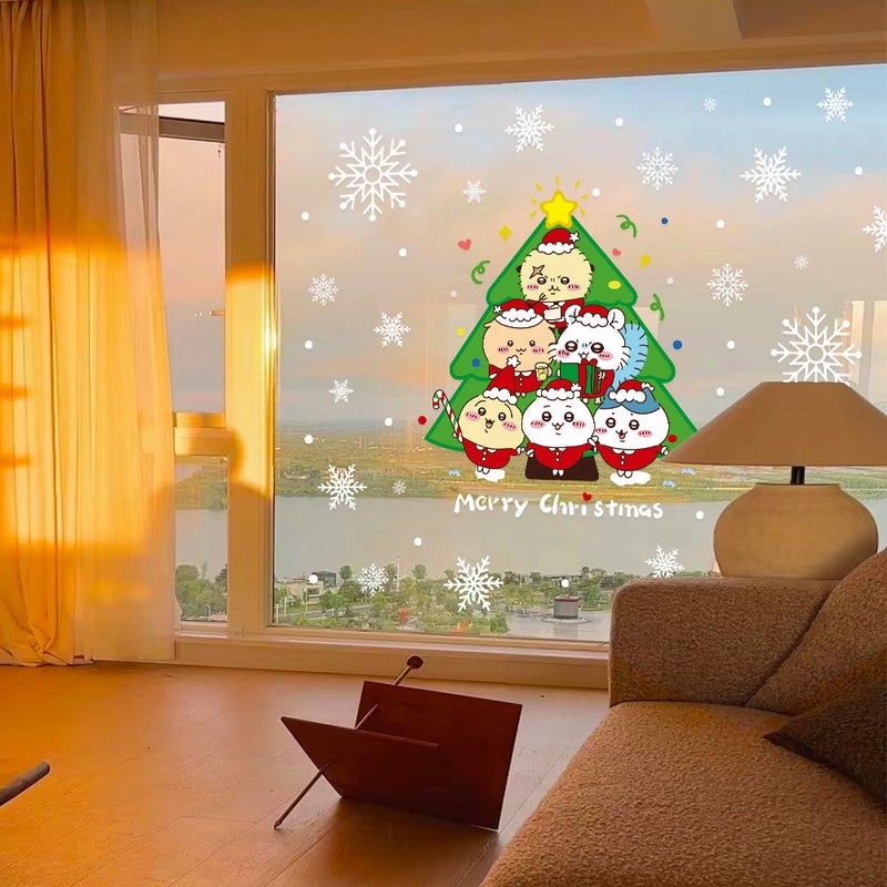 2026 Christmas Glass Sticker Chiikawa Window Uv Layout Window Grille Jiikawa Decorative Electrostatic Window Sticker - Image 5