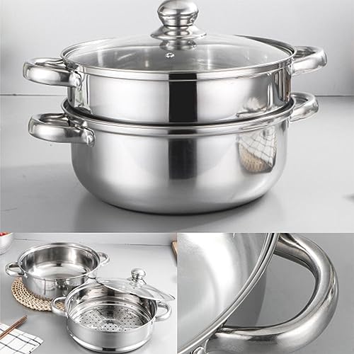 Lcilent Steamer Pot for Cooking 8.8 inch Steamer Pot 2-tier Multipurpose 18/8 Stainless Steel Steam Pot Cookware with Lid for Vegetable, Dumpling, Stock, Sauce, Food - Image 2
