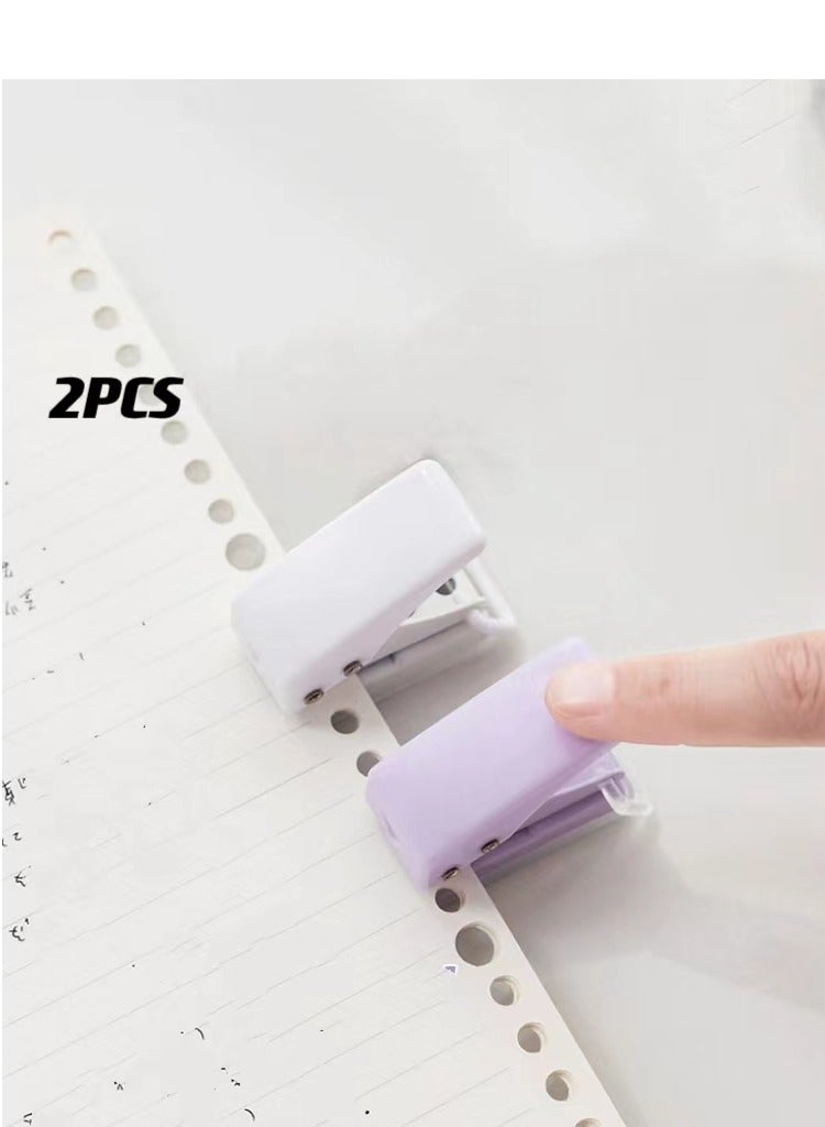 Generic Mini Hole Puncher, 10 Sheets Punch Capacity, Single Ring Cute Handheld Hole Punches for Paper, Scrapbooks Paper, Crafts, Stationery, Gift Bags (White+purple) - Image 1