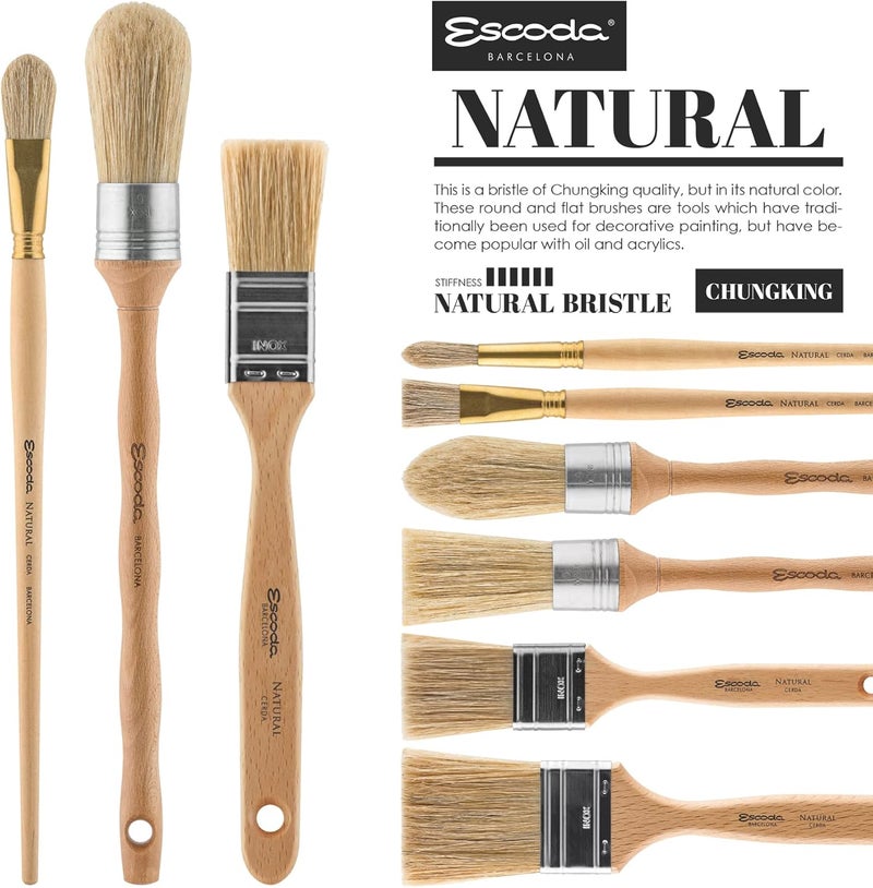 Escoda Series 7700 Artist Oil and Acrylic Paint Brush for Murals Decorative Work  Faux Finishing Natural Chungking Hog Bristle Round Square Edge Size 4 - Image 4