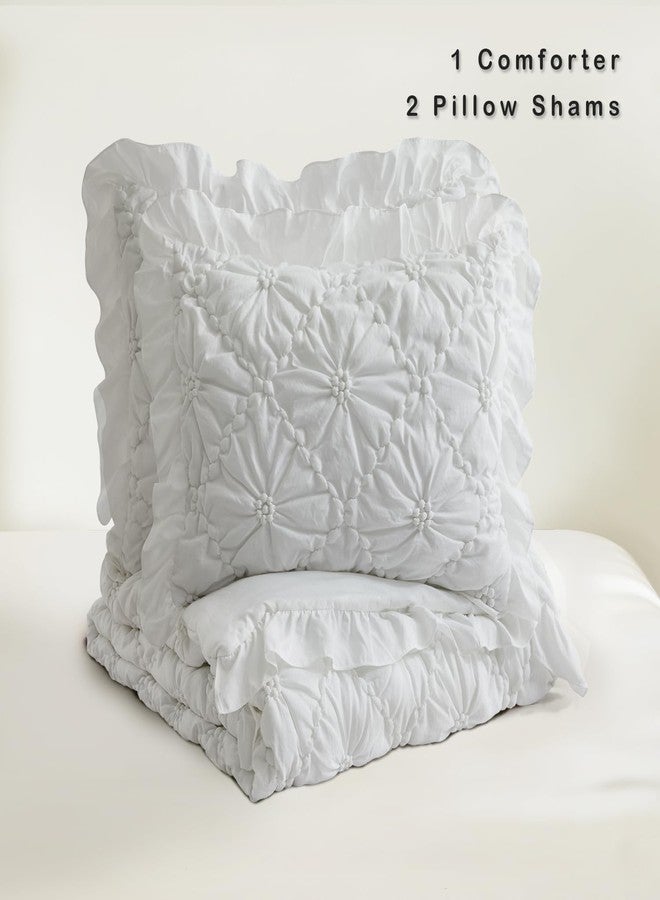BEDAZZLED King Size Comforter Sets, White Bedding Comforter Set, 3 Pieces Pinch Pleat Bedding Sets with Comforter and Pillowcases Soft Farmhouse Shabby Chic Comforter for All Season - Image 3
