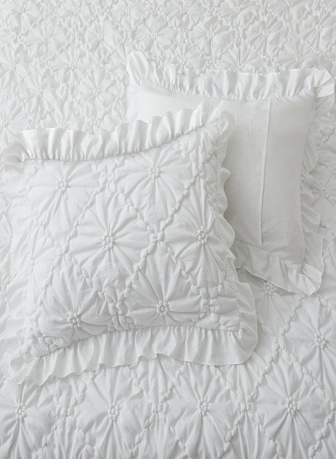 BEDAZZLED King Size Comforter Sets, White Bedding Comforter Set, 3 Pieces Pinch Pleat Bedding Sets with Comforter and Pillowcases Soft Farmhouse Shabby Chic Comforter for All Season - Image 5