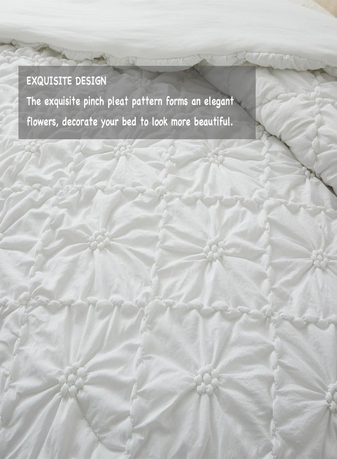 BEDAZZLED King Size Comforter Sets, White Bedding Comforter Set, 3 Pieces Pinch Pleat Bedding Sets with Comforter and Pillowcases Soft Farmhouse Shabby Chic Comforter for All Season - Image 4