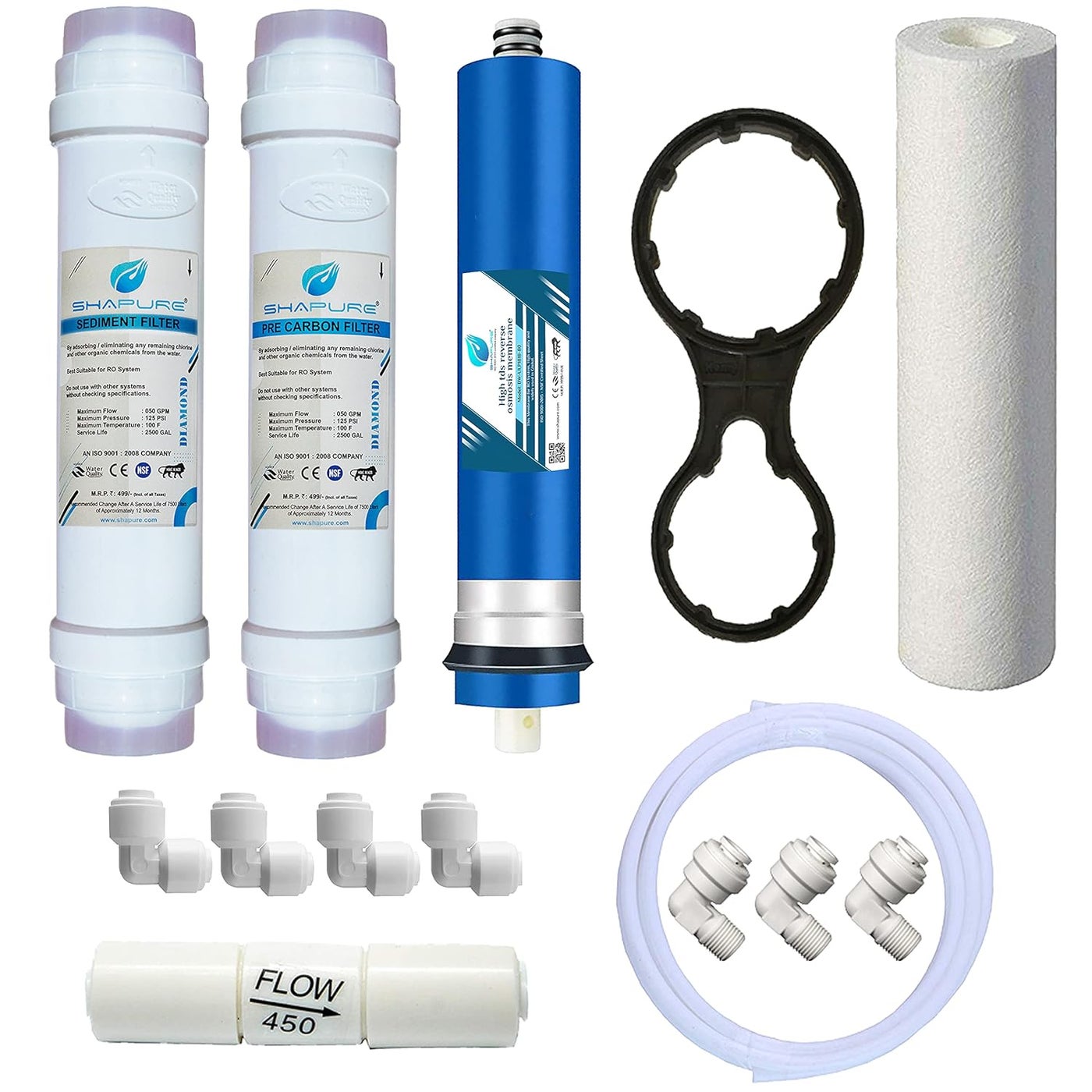 SHAPURE Ro Service Kit with 80 GPD Membrane Compatible with KentDolphineRevivaAquagrand Spun Filter Cartridge Inline Sediment FilterInline Carbon Filer