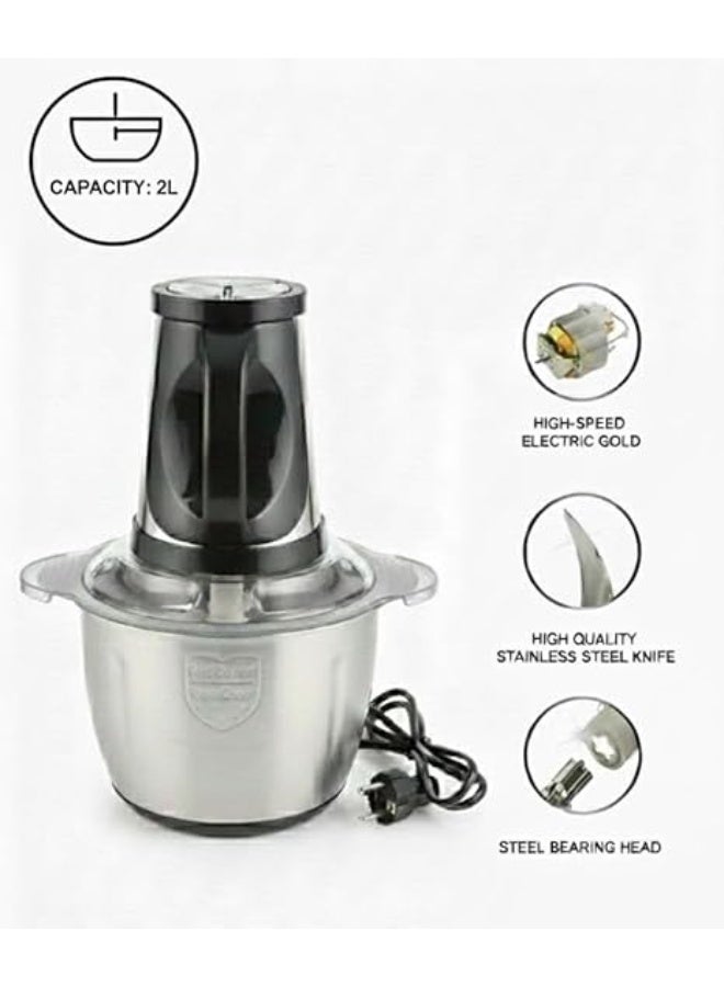 Spaceshoop 2L Stainless Steel Electric Food Processor and Meat Grinder Multi Purpose Chopper for Meat Vegetables and Fruits 220V to 240V - Image 4