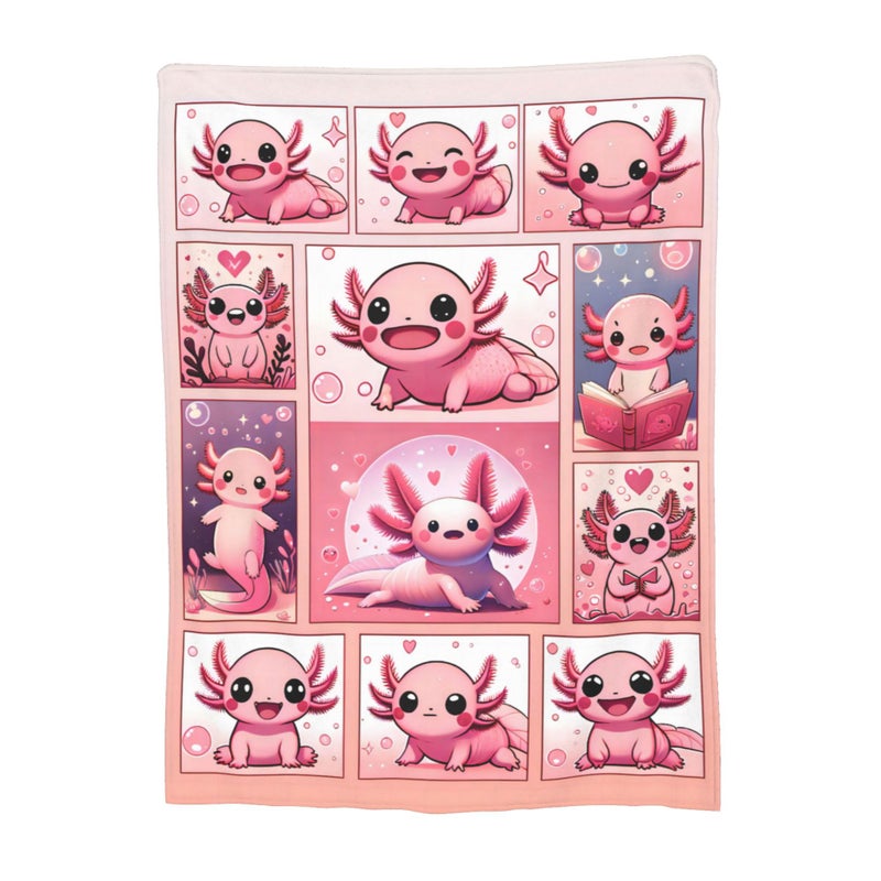 VODRM PINK AXOLOTL بطانية جميلة AXOLOTLS الهدايا للأطفال البالغين لينة دافئة خفيفة الوزن مريحة لطيفة بطانيات رمي ​​الحيوانات لسرير غرفة المعيشة الأريكة ديكور عيد ميلاد 60x80in - Image 3