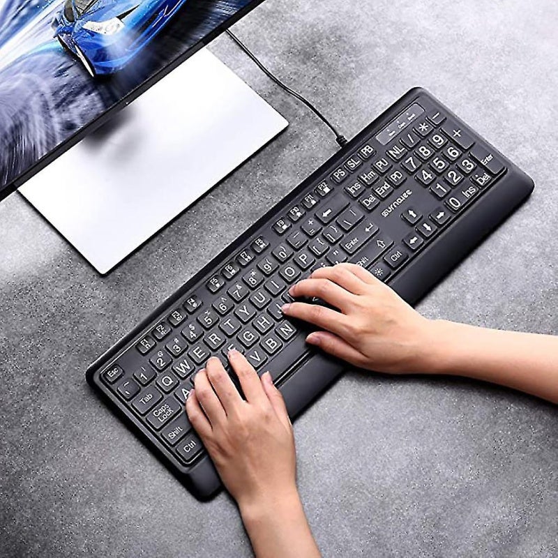 لوحة مفاتيح USB سلكية مصممة بإضاءة خلفية بخطوط كبيرة بيضاء مصممة بإضاءة LED كاملة للكبار - Image 5