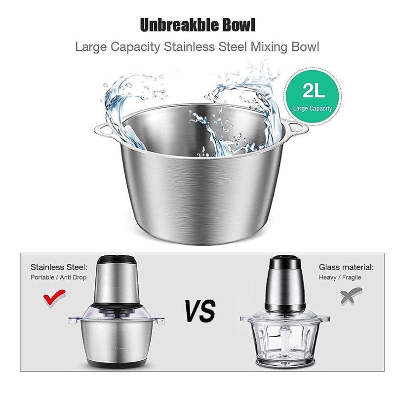 Touchcart Stainless Steel Electric Meat Grinders with Bowl 300W Heavy for Kitchen Food Chopper Meat Vegetables Onion Garlic Slicer Dicer Fruit Nuts Blender Meat Grinder Steel 3 LTR - Image 2