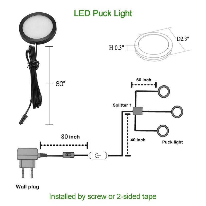 AIBOO Under Cabinet LED Black Cover Puck Lighting Kit with Touch Dimmer Switch for Kitchen Cupboard Closet Lighting (3 Lights,Warm White) - Image 3