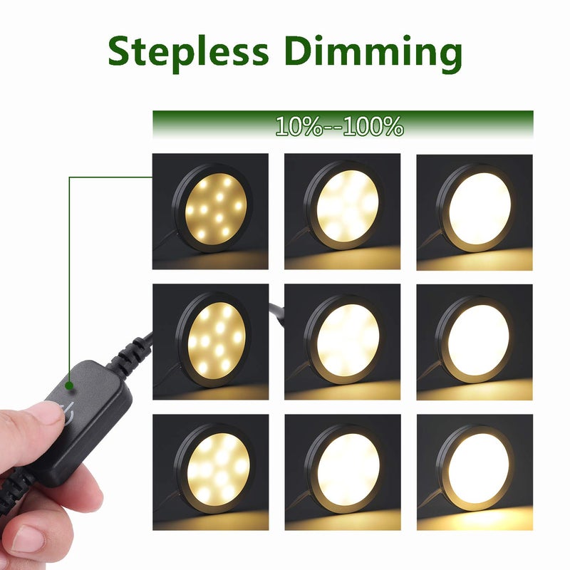 AIBOO Under Cabinet LED Black Cover Puck Lighting Kit with Touch Dimmer Switch for Kitchen Cupboard Closet Lighting (3 Lights,Warm White) - Image 5