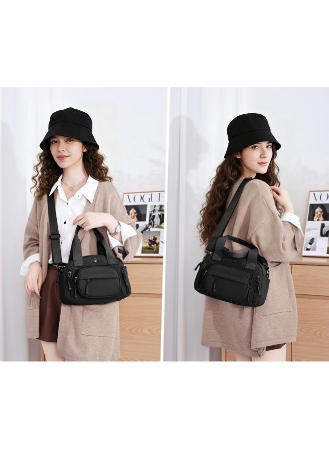Wytidian Nylon Shoulder Bag for Women, Roomy Multiple Pockets Crossbody Bags Casual Ladies Handbag for Travel Work Daily, A-black, Multiple Pockets Crossbody Bags - Image 2