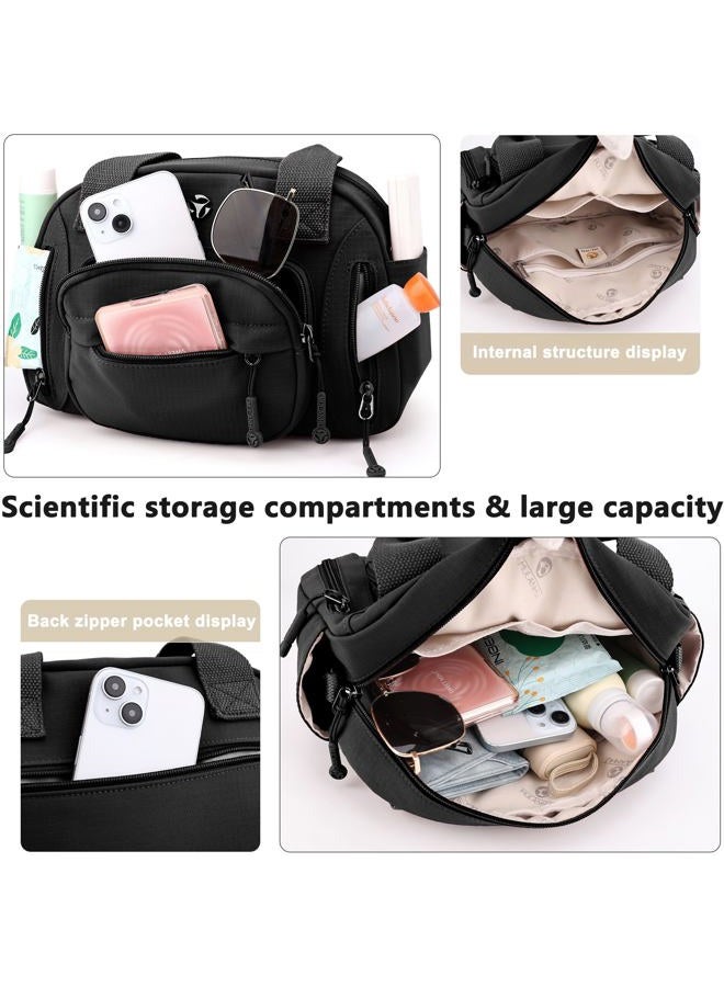 Wytidian Nylon Shoulder Bag for Women, Roomy Multiple Pockets Crossbody Bags Casual Ladies Handbag for Travel Work Daily, A-black, Multiple Pockets Crossbody Bags - Image 3