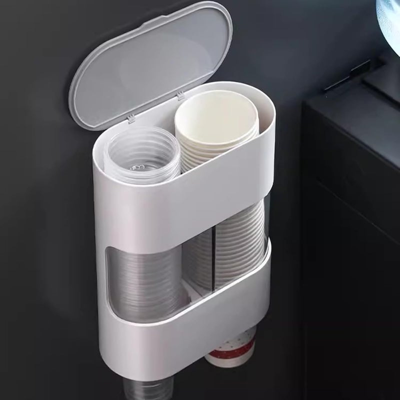 Onprix Wall Mounted Double Tube Disposable Cup Dispenser Clear Plastic Pull Type Paper Cup Holder Paper Cup Dispenser Transparent Paper Cup Rack Holder for Multiple CupsMulti - Image 2
