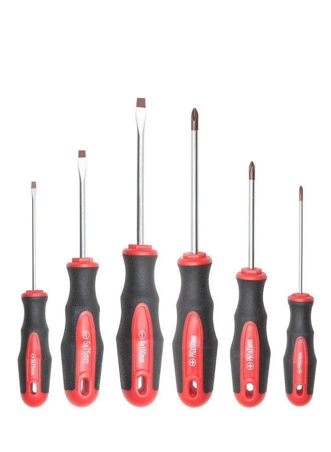 ROTATION 6 Piece Magnetic Tip Screwdriver Set 3 Phillips and 3 Flat Red Tip Red Glossy S2 Steel - Image 1
