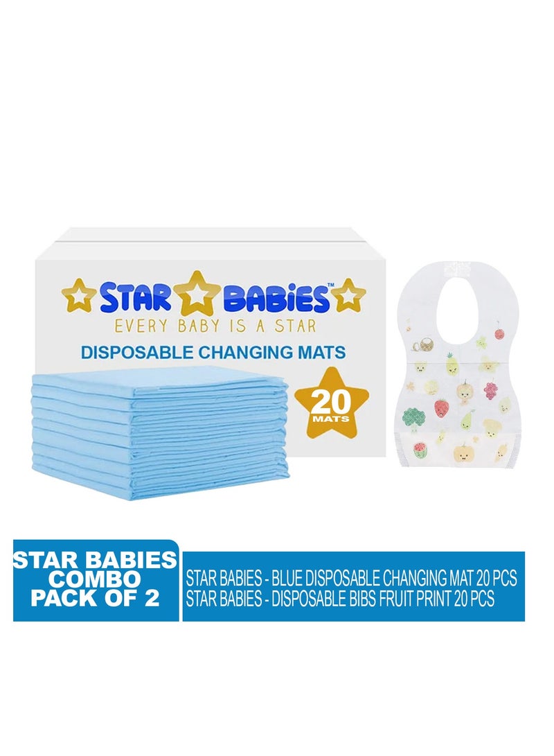 Star Babies - Combo Pack of 2- Disposable Changing Mat Pack of 20 with Disposable Bibs (20 Pcs) - Blue - Image 2