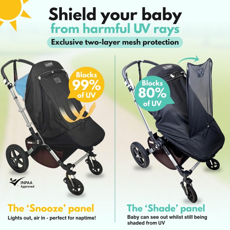 Thumbusters SnoozeShade Plus Extra Pram and Stroller Sun Shade Cover Blocks 99% UV UPF50+ Baby Sleep Aid and Breathable Blackout Canopy for Pushchairs Buggies and Travel Strollers - Image 2