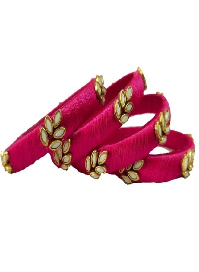 MayAni Mayank Creations Silk Thread Bangles for Women and Girls Set of 4 Bangles (2.2, Rani Pink) - Image 3