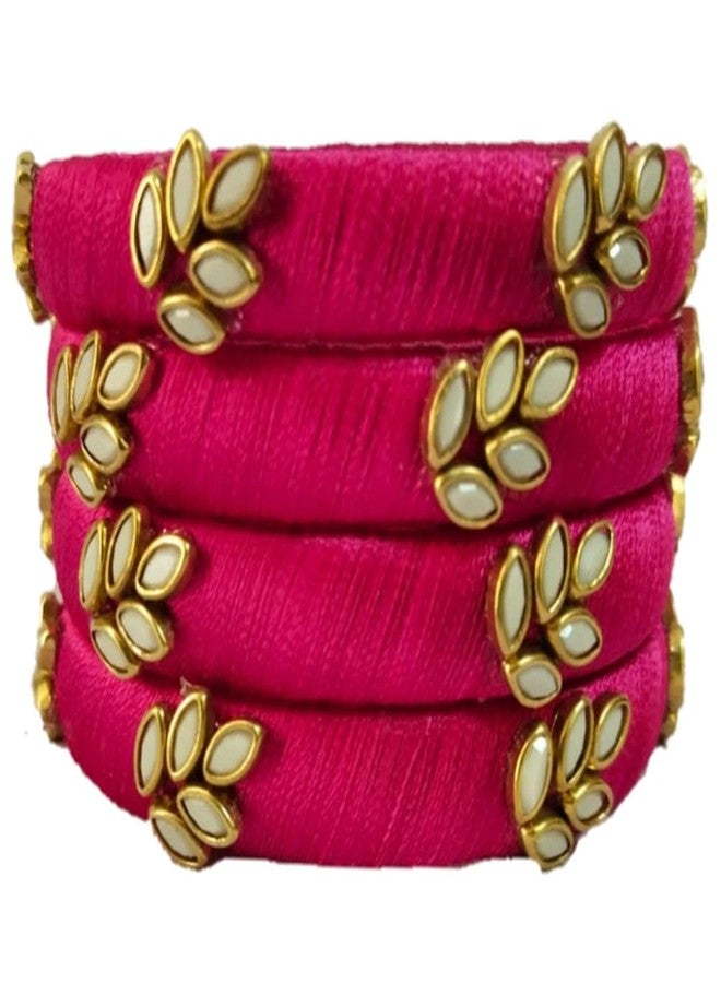 MayAni Mayank Creations Silk Thread Bangles for Women and Girls Set of 4 Bangles (2.2, Rani Pink) - Image 1