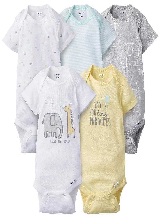Gerber Unisex Baby 5-Pack Short Sleeve Variety Onesies Bodysuits Elephant Dream 6-9 Months - Image 1