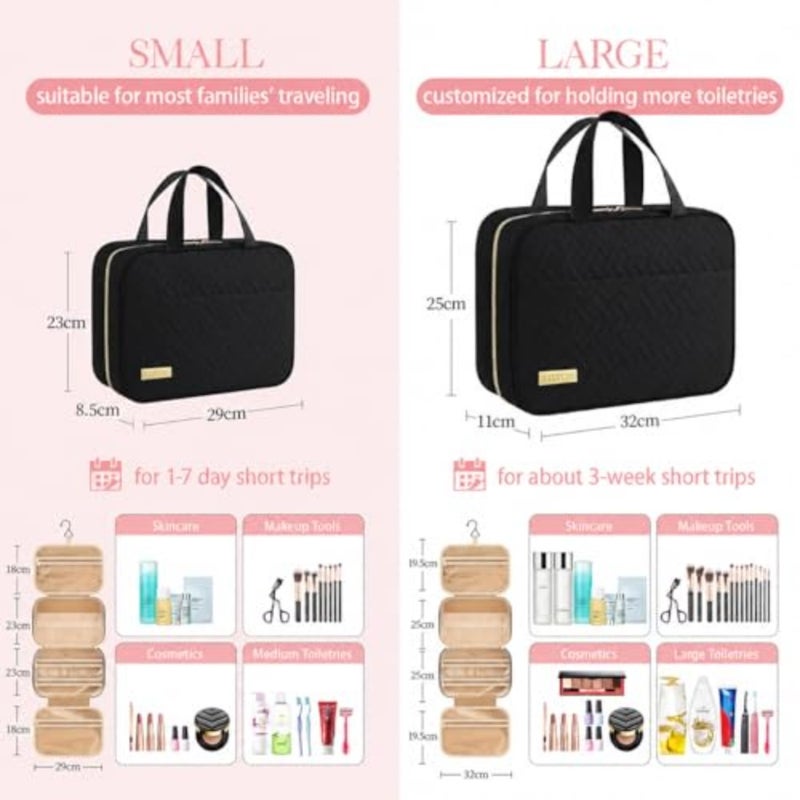 Travel Toiletry Bag, Hanging Toiletry Bag for Women and Men, Waterproof Makeup Bag with Large Compartment, Travel Essentials, Black - Image 3
