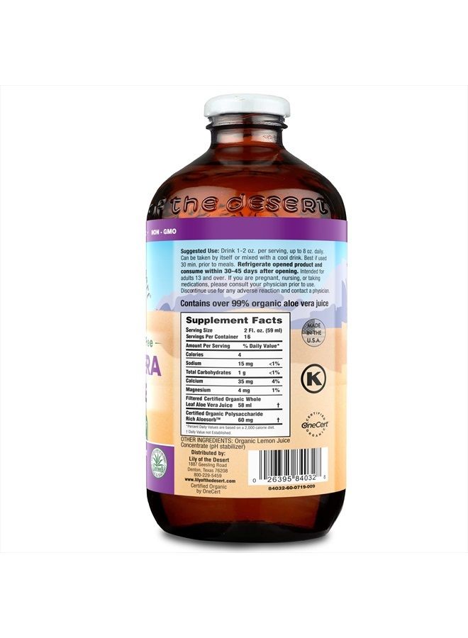 Lily Of the Desert Aloe Vera Juice, Preservative Free - Whole Leaf Filtered Aloe Vera Drink, USDA-Certified Organic Aloe Juice for Gut Health, Wellness, Glowing Skin, 32 Fl Oz  - Image 2