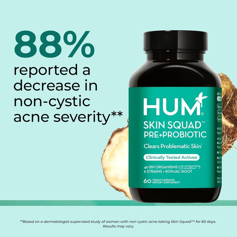 HUM Skin Squad  Probiotic Supplement for Clear Skin  Gut Health  Microbiome Probiotics for Breakouts 60Count - Image 3