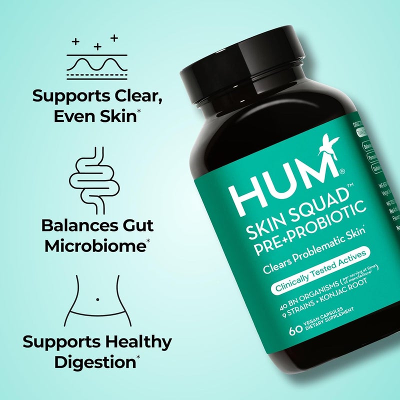 HUM Skin Squad  Probiotic Supplement for Clear Skin  Gut Health  Microbiome Probiotics for Breakouts 60Count - Image 2