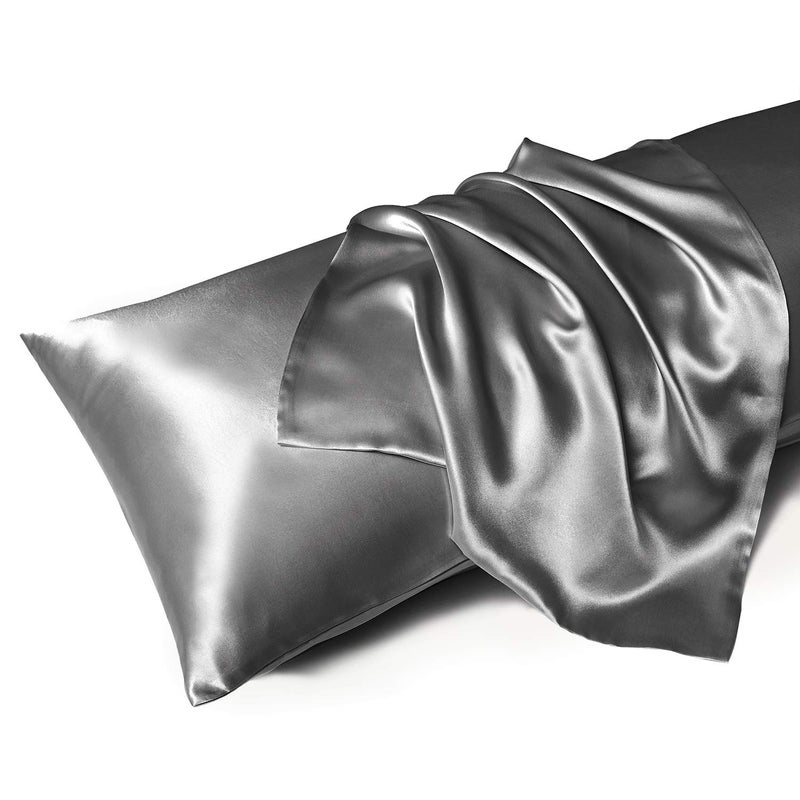 MRHM Satin Body Pillow Cover Soft and Breathable Body Pillow Case with Envelope Closure Cooling and Silky Long Pillowcase for Hair and SkinGrey 20x54 Dark Grey