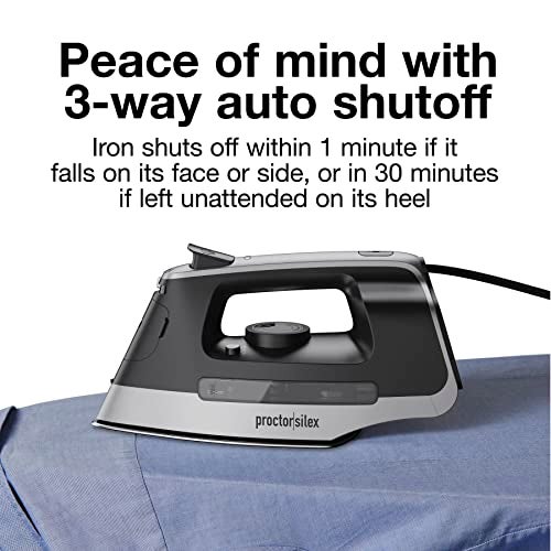 Proctor Silex Steam Iron for Clothes with Durable Stainless Steel Soleplate, 1500 Watts, 8’ Retractable Cord, 3-Way Auto Shutoff, Anti-Drip, Gray and Black (14250) - Image 3