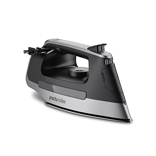 Proctor Silex Steam Iron for Clothes with Durable Stainless Steel Soleplate, 1500 Watts, 8’ Retractable Cord, 3-Way Auto Shutoff, Anti-Drip, Gray and Black (14250) - Image 1