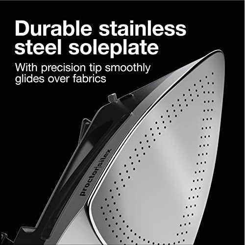 Proctor Silex Steam Iron for Clothes with Durable Stainless Steel Soleplate, 1500 Watts, 8’ Retractable Cord, 3-Way Auto Shutoff, Anti-Drip, Gray and Black (14250) - Image 2