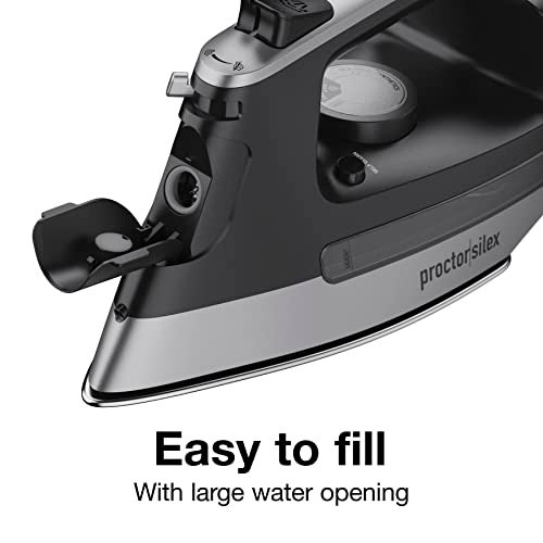 Proctor Silex Steam Iron for Clothes with Durable Stainless Steel Soleplate, 1500 Watts, 8’ Retractable Cord, 3-Way Auto Shutoff, Anti-Drip, Gray and Black (14250) - Image 5