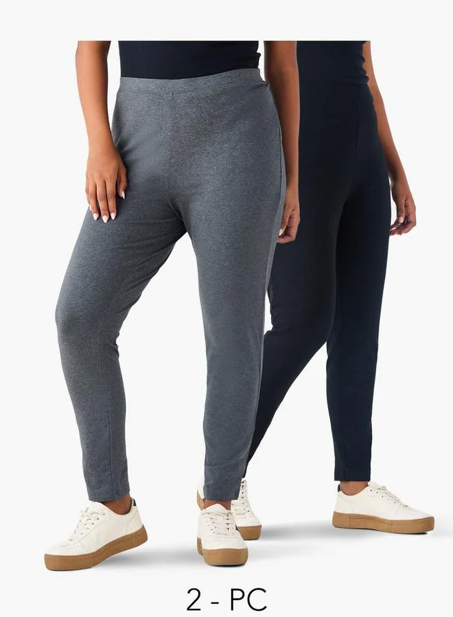 Ulla Popken Set of 2 - Plus Size Ulla Popken Elasticated Waist Leggings