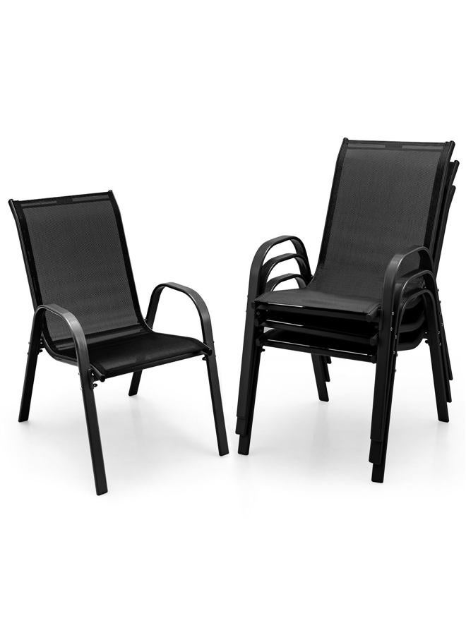 Giantex Set of 4 Patio Chairs, Stackable Outdoor Dining Chairs, 330 LBS Capacity, All Weather Resistant, Heavy Duty Rustproof Metal Armchairs, Lawn Chairs for Front Porch Yard Pool Garden - Image 1