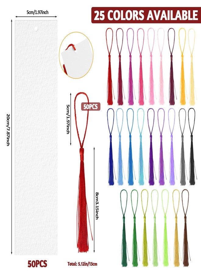 LOTMER 100 Pcs Watercolor Paper Blank Bookmarks with Colorful Tassels Book Marks Tassels DIY Kit Cotton Watercolor Paper Bookmarks with Hole for DIY and Gifts Tags 7.87x1.97 inch - Image 2