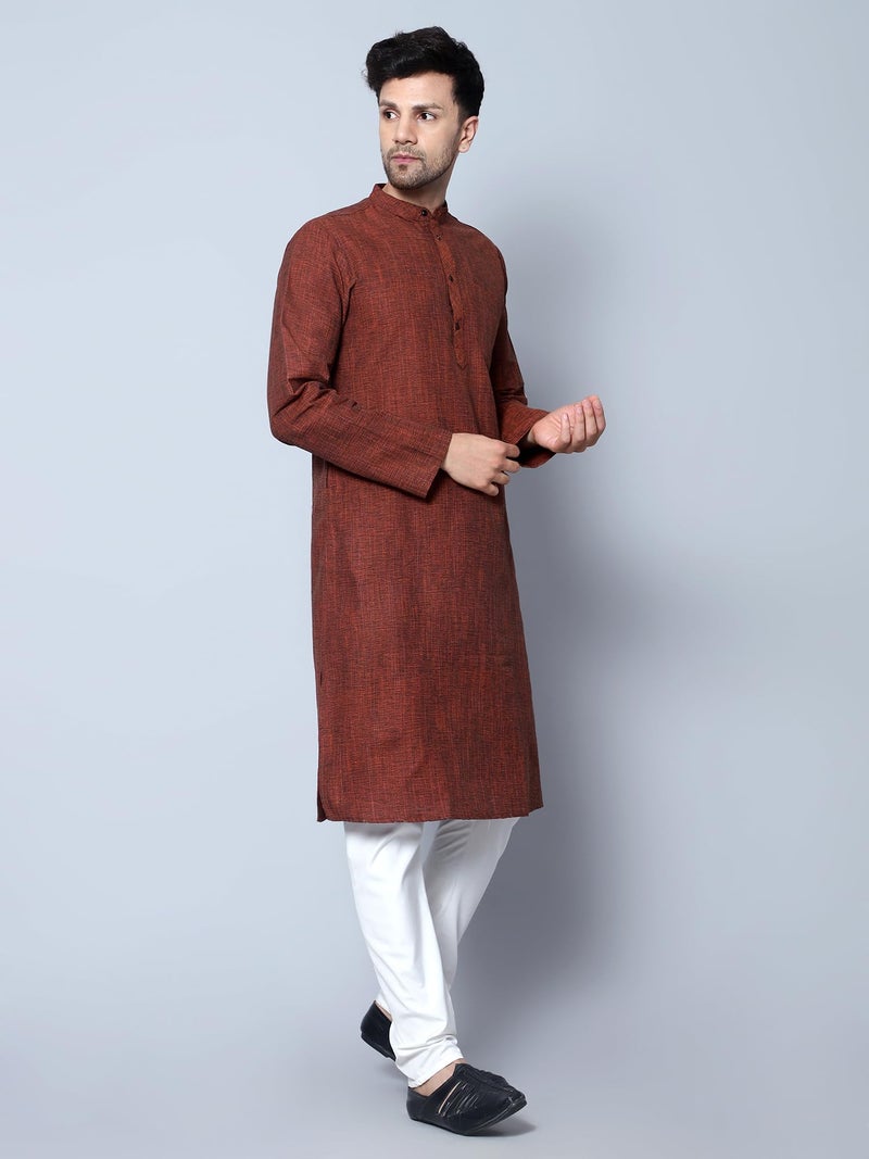 LATEST CHIKAN Men's Cotton Regular Fit Textured Long Kurta Full Sleeves - Casual Ethnic Wear -LK-DBL-BR-44 Brown - Image 3
