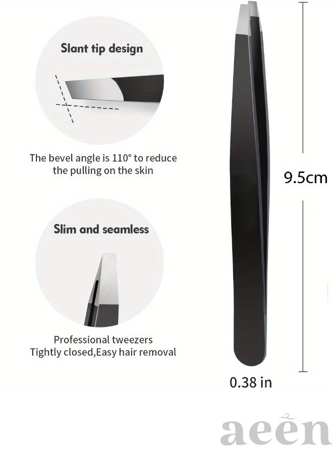 aeen Precision Slant Tip Eyebrow Tweezers – Stainless Steel Matte Black Hair Removal Tweezer for Eyebrows & Facial Hair - Image 2