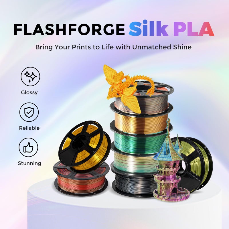 Flashforge 3D Printer Filament Silk PLA 1.75mm 1kg Spool-Dimensional Accuracy +/- 0.02mm (Gold) - Image 2
