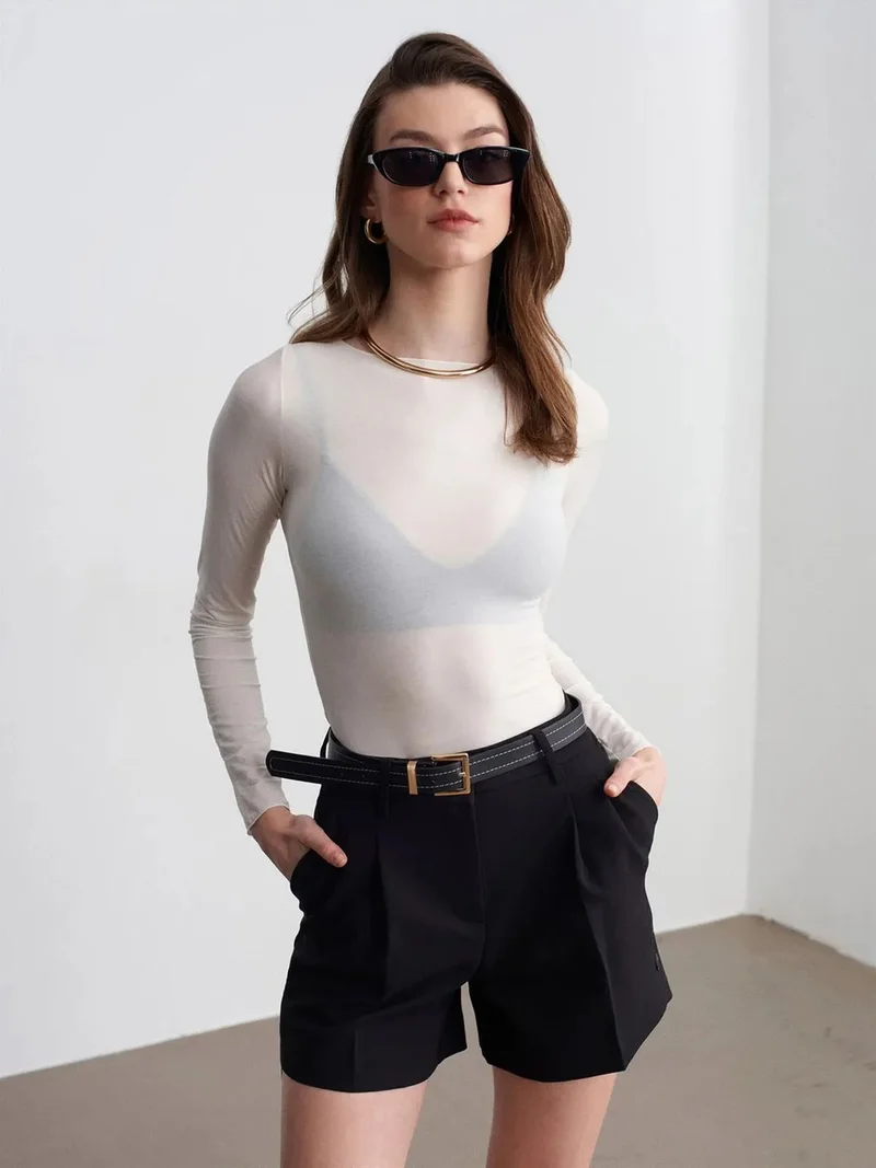 ديلفين DILVIN Slim Fit Boat Neck Long Sleeve Top