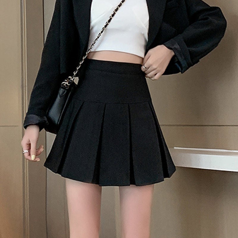 Black Pleated Skirt Women'S Summer Style Girl Skirt Small High Waist A- Line Suit Skirt Pants - Image 1