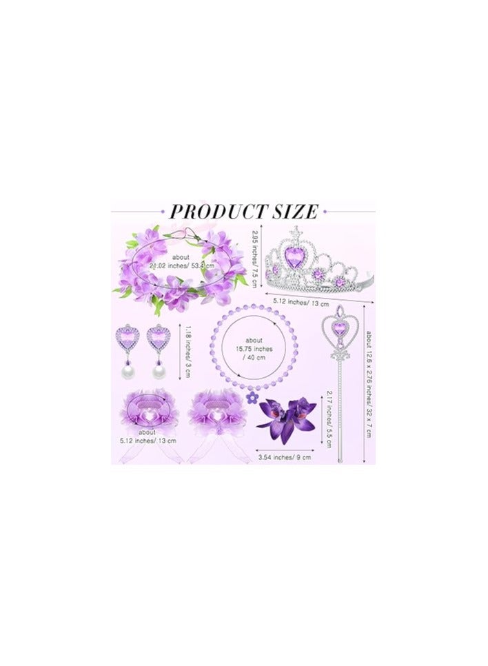 Zikra 7-Piece Little Girl Princess Accessories Set - Includes Crown, Wand, Tiara, Necklace, Wristbands, Earrings, and Floral Hair Pin for Birthday Cosplay Parties, Ideal for Girls Aged 3-13. - Image 2
