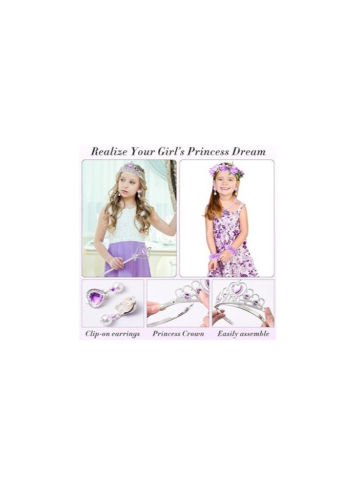 Zikra 7-Piece Little Girl Princess Accessories Set - Includes Crown, Wand, Tiara, Necklace, Wristbands, Earrings, and Floral Hair Pin for Birthday Cosplay Parties, Ideal for Girls Aged 3-13. - Image 4