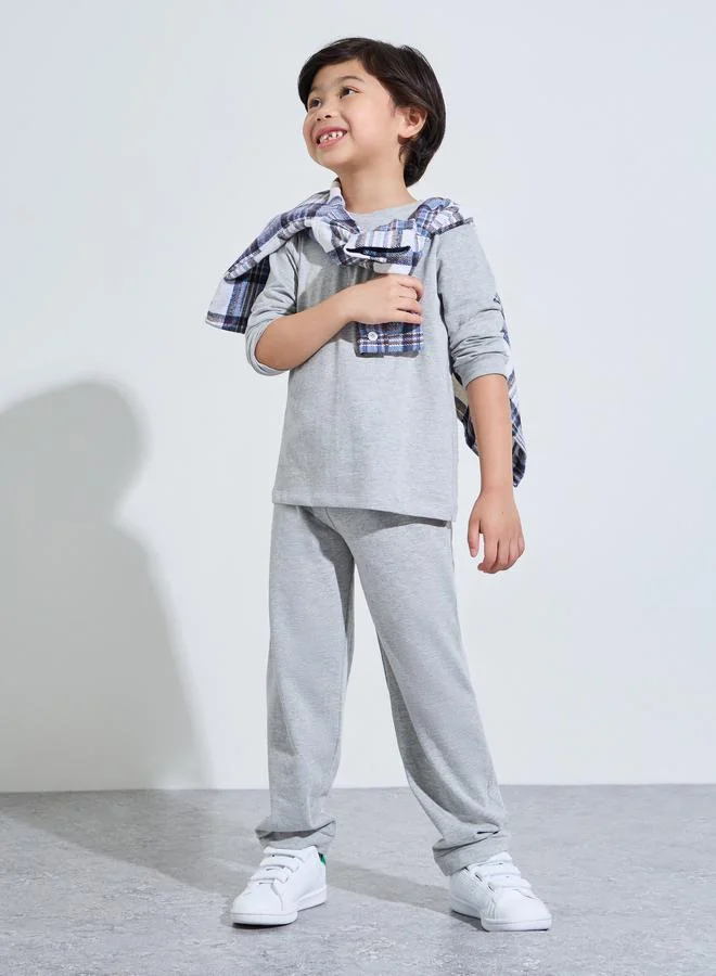 ستايلي Kids Grey Cotton Long-Sleeve T-Shirt and Joggers Set-Unisex