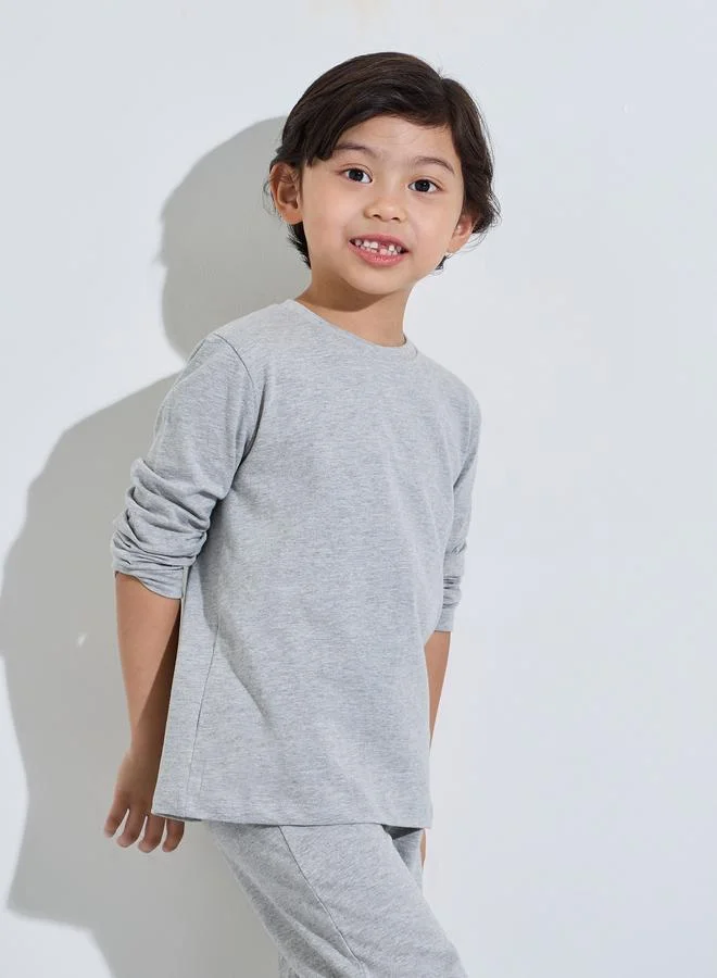 ستايلي Kids Grey Cotton Long-Sleeve T-Shirt and Joggers Set-Unisex