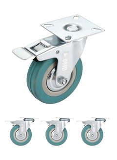 BMB tools 4-Piece Grey Rubber Caster - Plate - Swivel with Brake / 100mm  - Image 1