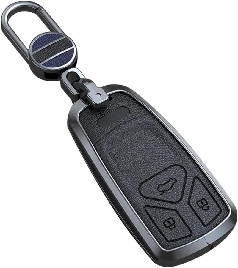 ontto Leather Key Fob Cover for Audi Models - Zinc Alloy Keyless Entry Key Case with Keychain - Image 1