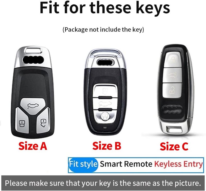 ontto Leather Key Fob Cover for Audi Models - Zinc Alloy Keyless Entry Key Case with Keychain - Image 2