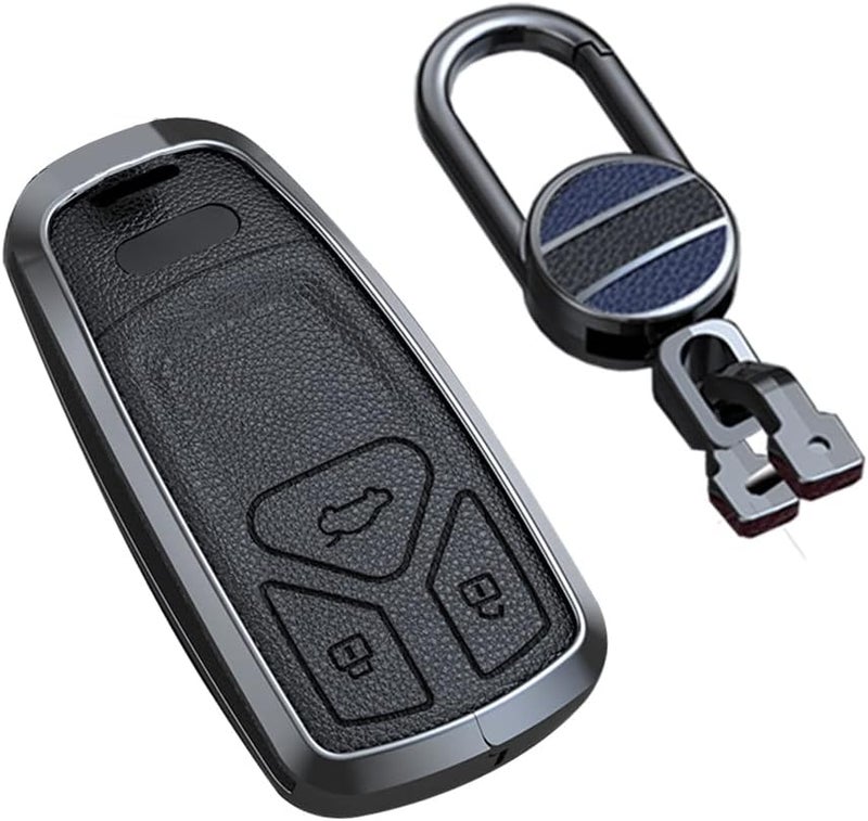 ontto Leather Key Fob Cover for Audi Models - Zinc Alloy Keyless Entry Key Case with Keychain - Image 3