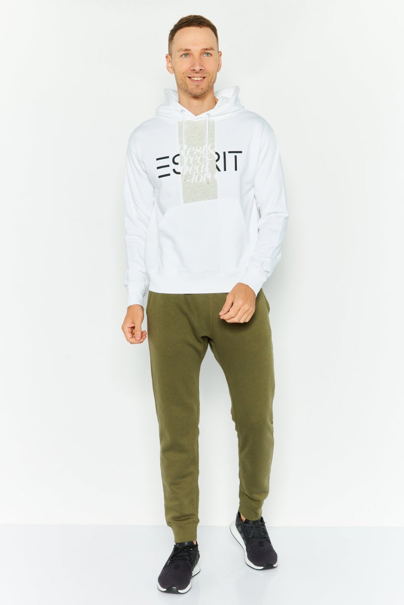 ESPRIT سويت شيرت رجالي بأكمام طويلة مع غطاء رأس وطباعة جرافيك، أبيض - Image 2