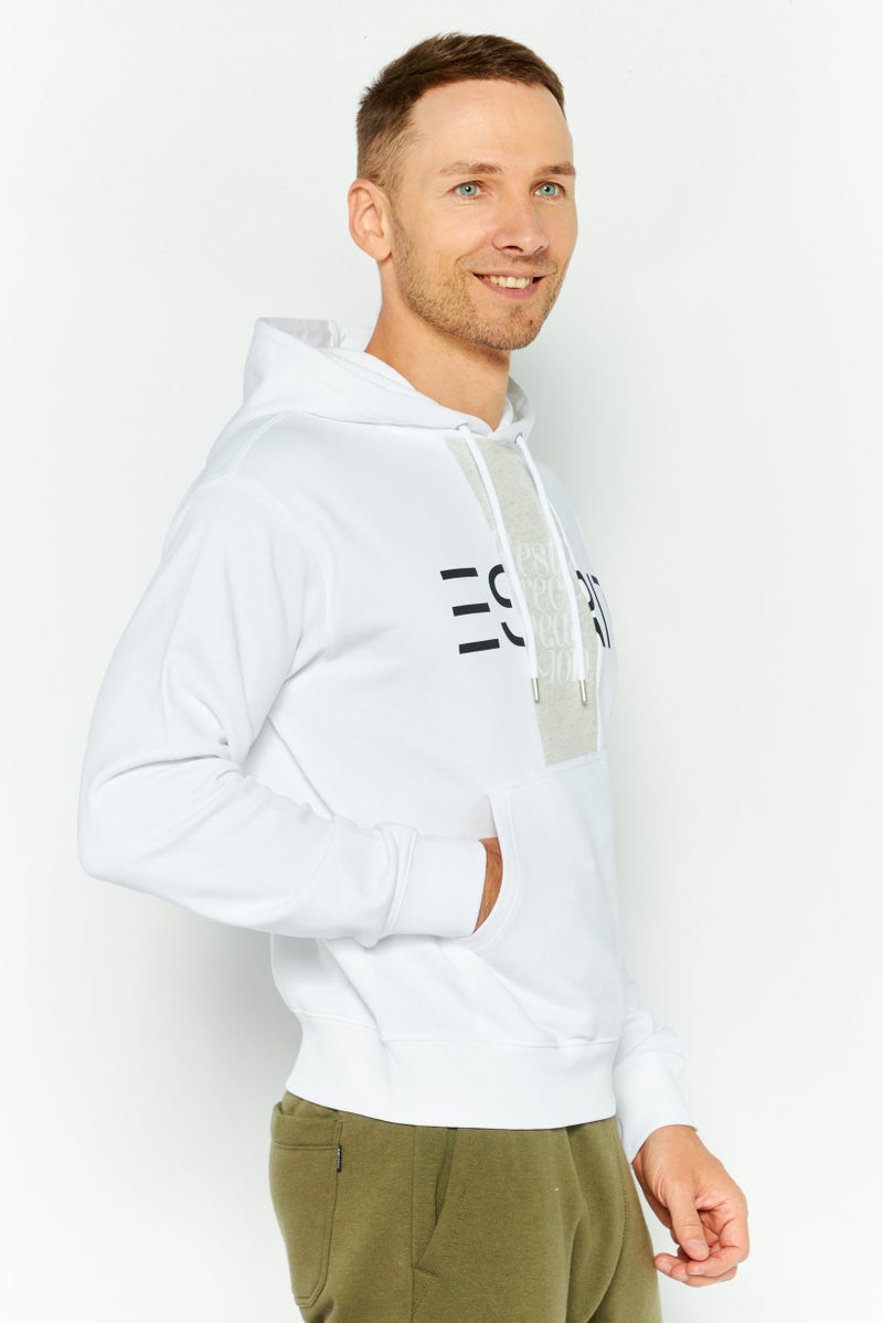 ESPRIT سويت شيرت رجالي بأكمام طويلة مع غطاء رأس وطباعة جرافيك، أبيض - Image 3